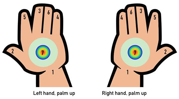 Hand Points Of Chakras Shows the chakra points on the hands.